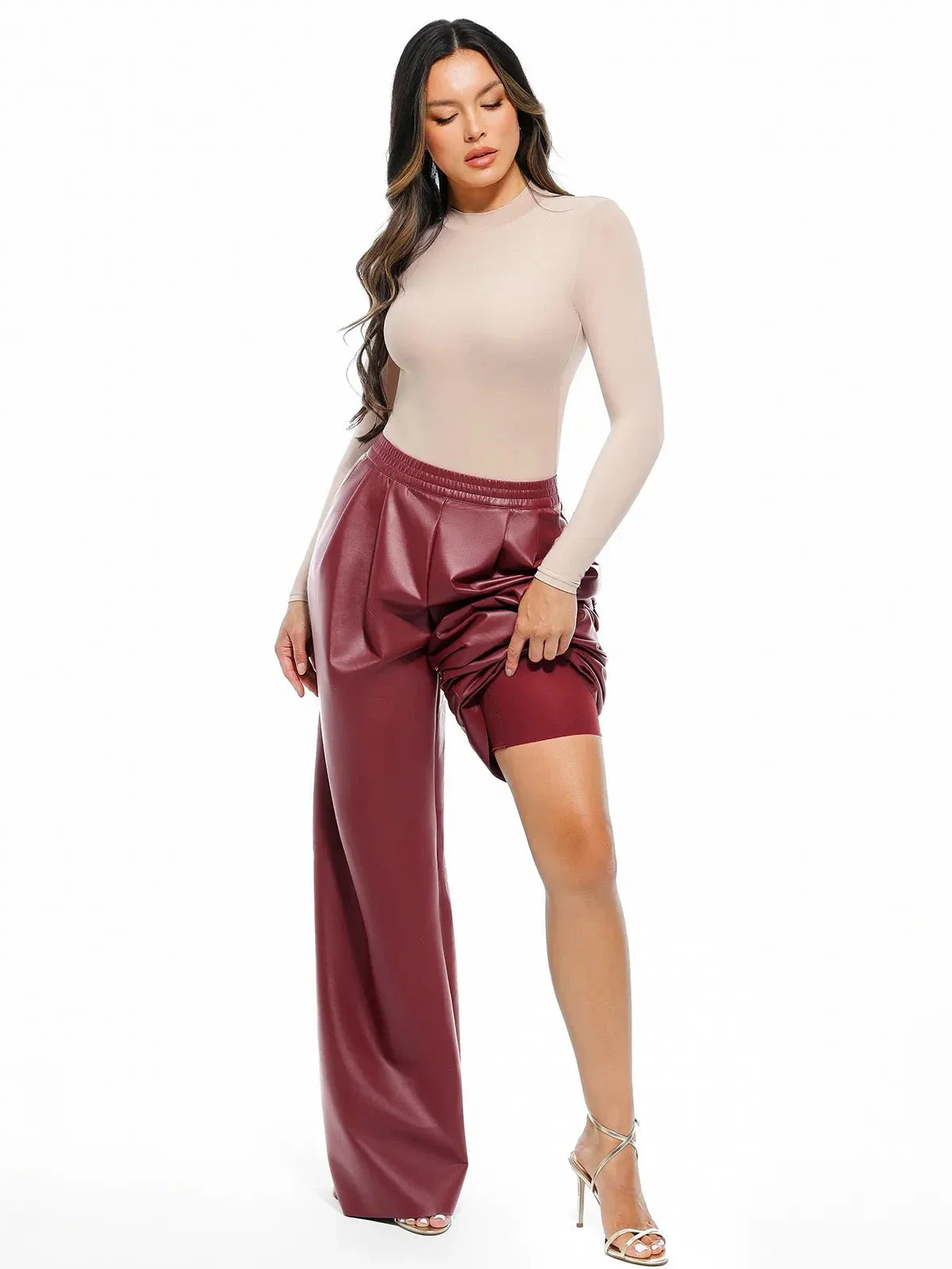 Faux Leather High Waisted Wide Leg Pants - Image 27