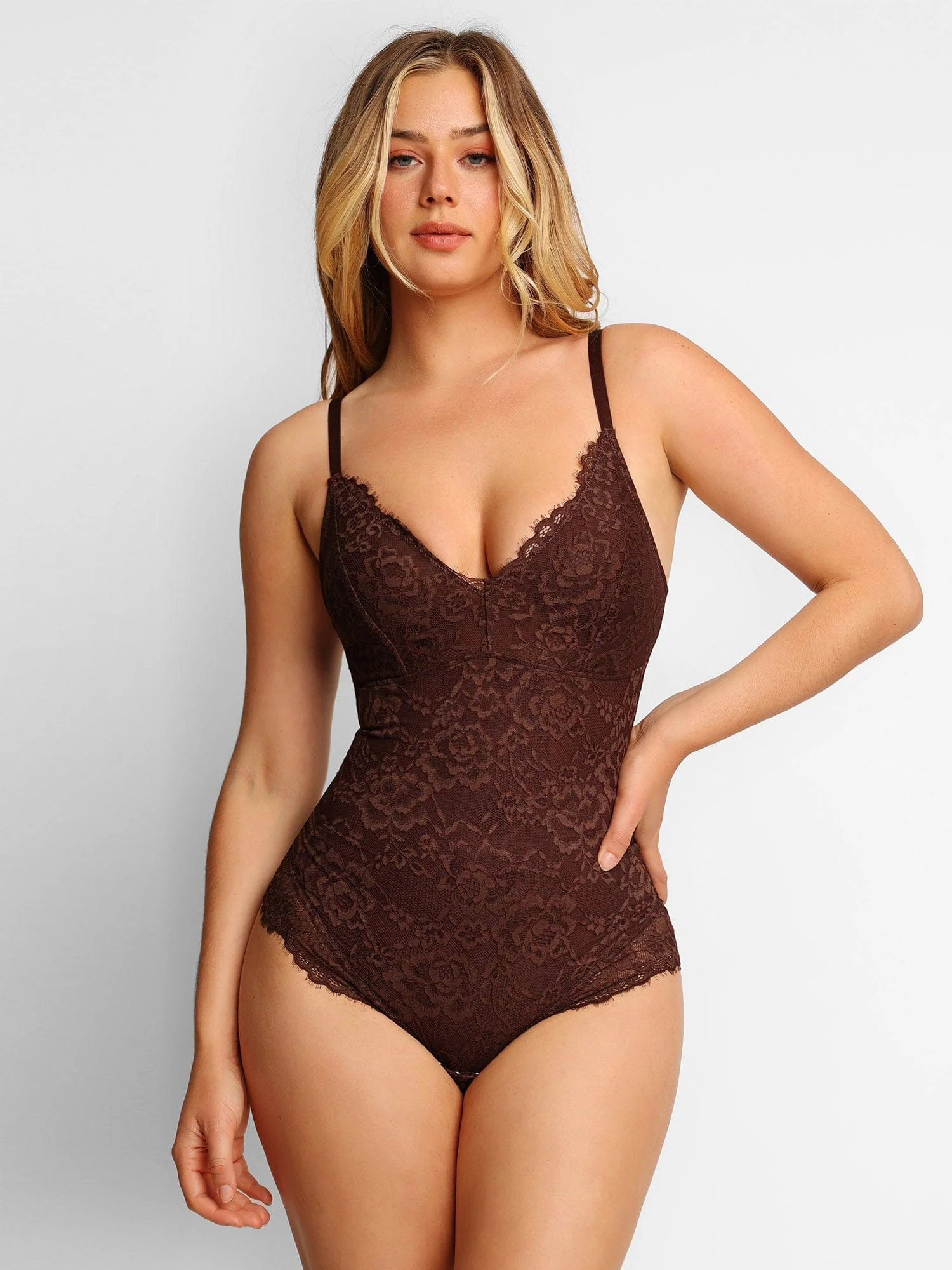 Shapewear Lace Deep-V Neck Bodysuits or Faux Leather Skirts - Image 11