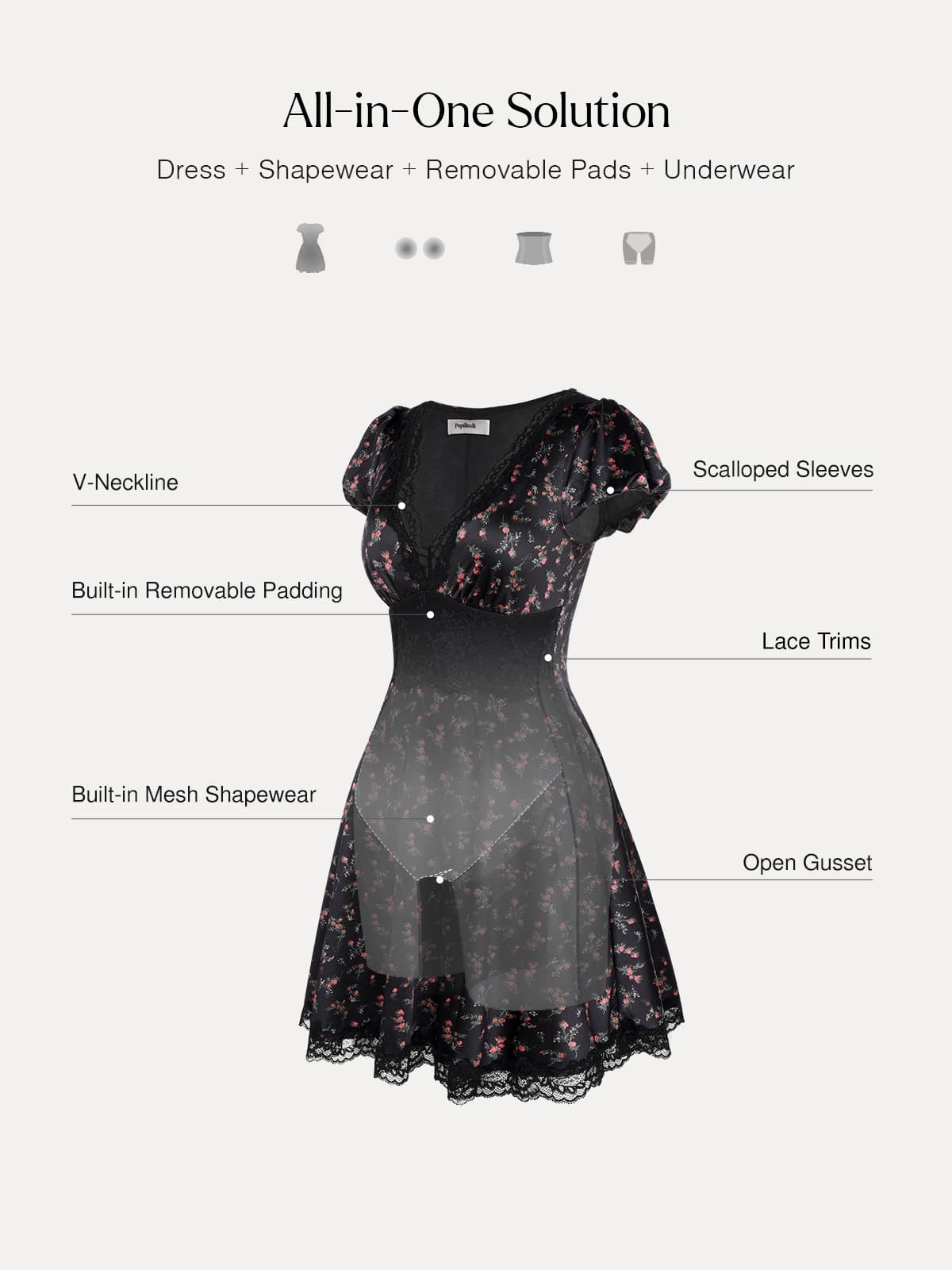 Lace Trim Sculpting Fit & Flare Mini Dress - Image 3