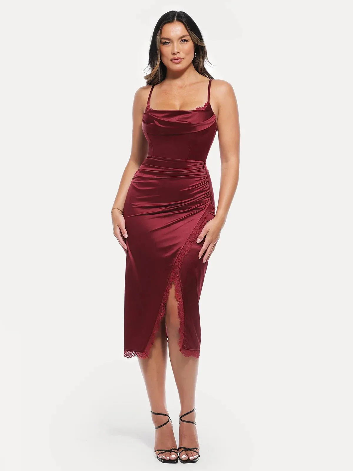 Lace Trim Sculpting Floral-Print Midi Dress - Image 15