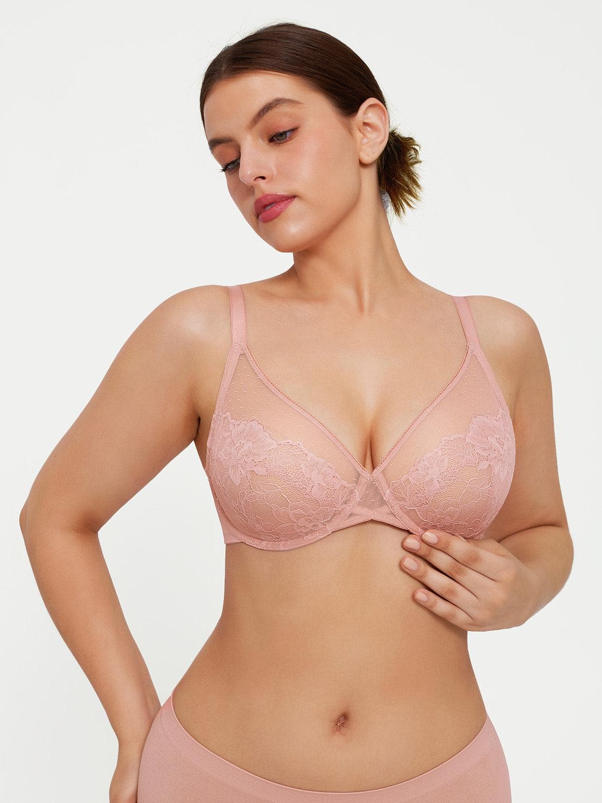 Lightweight Underwire Minimizer Lace Mesh Bra - Image 10