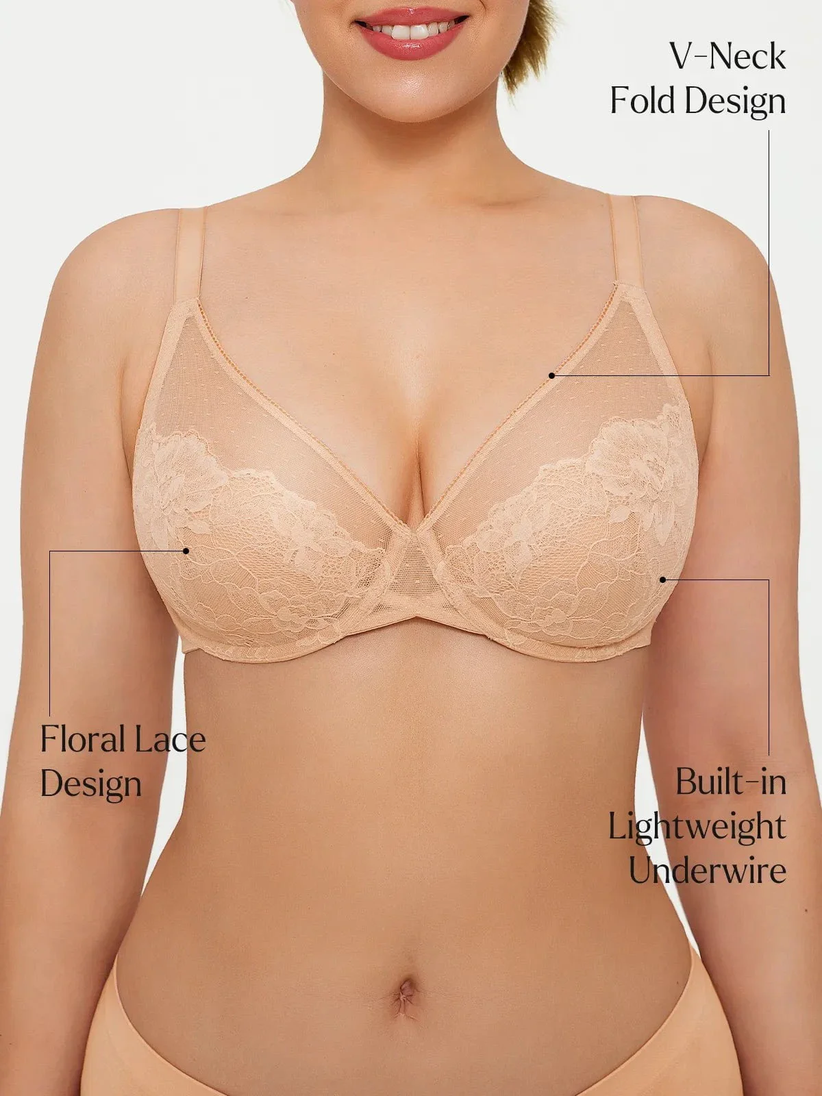 Lightweight Underwire Minimizer Lace Mesh Bra - Image 3