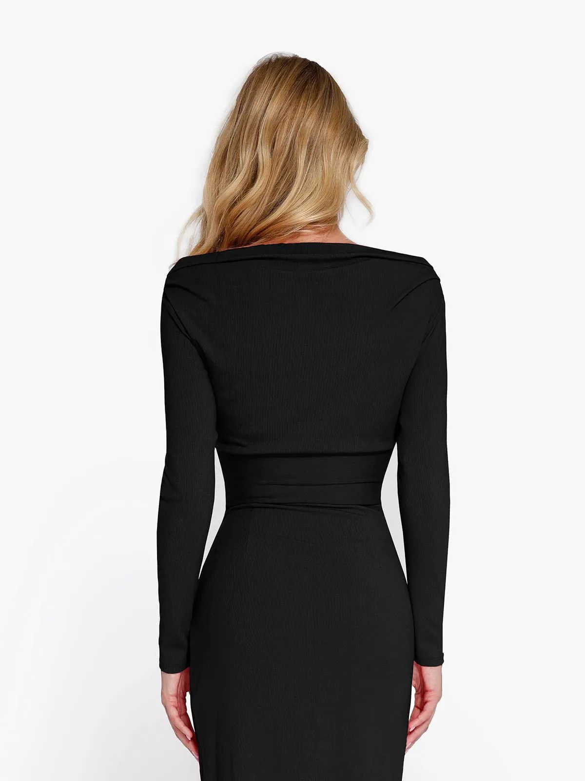 Long-Sleeve Rib Modal Off-the-Shoulder Slimming Crop Top - Image 14