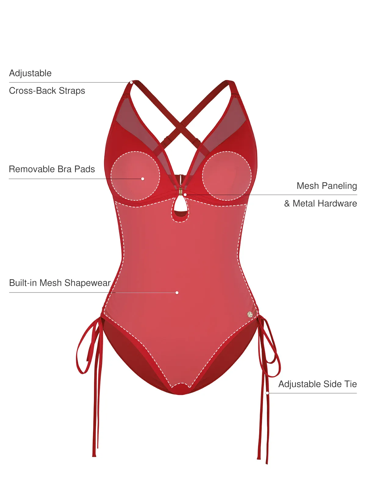 Mesh Inset Tie-Side Sculpting One-Piece Swimsuit - Image 4