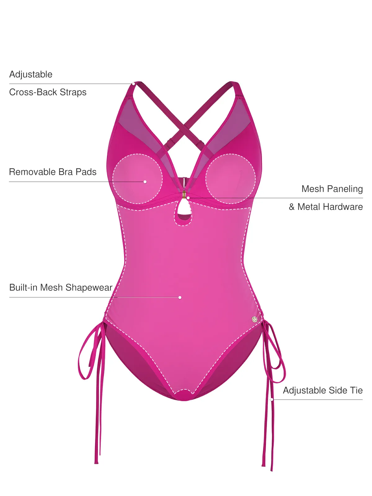Mesh Inset Tie-Side Sculpting One-Piece Swimsuit - Image 42