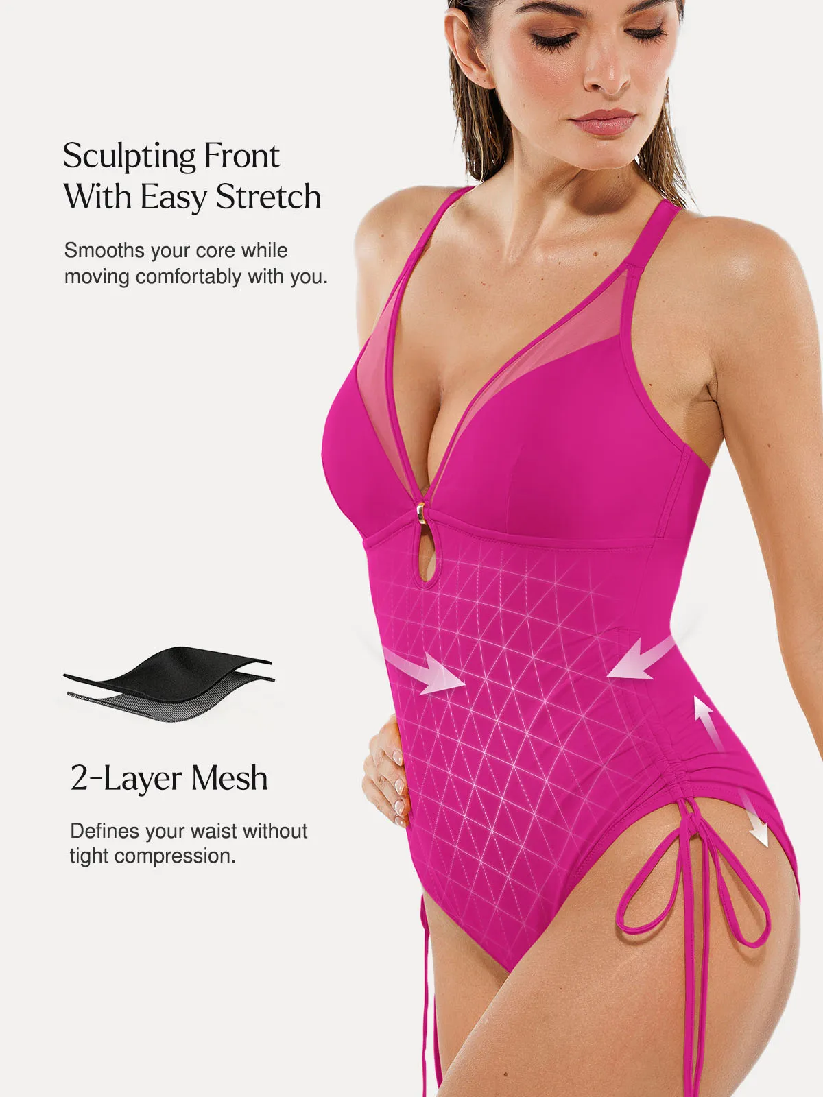 Mesh Inset Tie-Side Sculpting One-Piece Swimsuit - Image 43