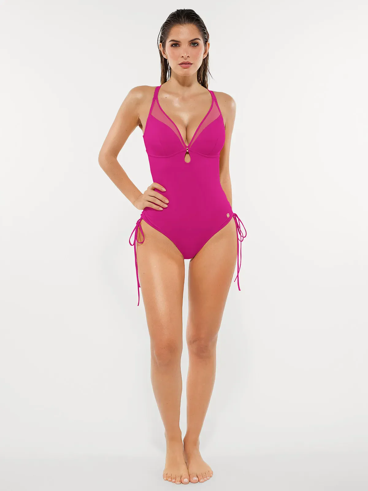 Mesh Inset Tie-Side Sculpting One-Piece Swimsuit - Image 49