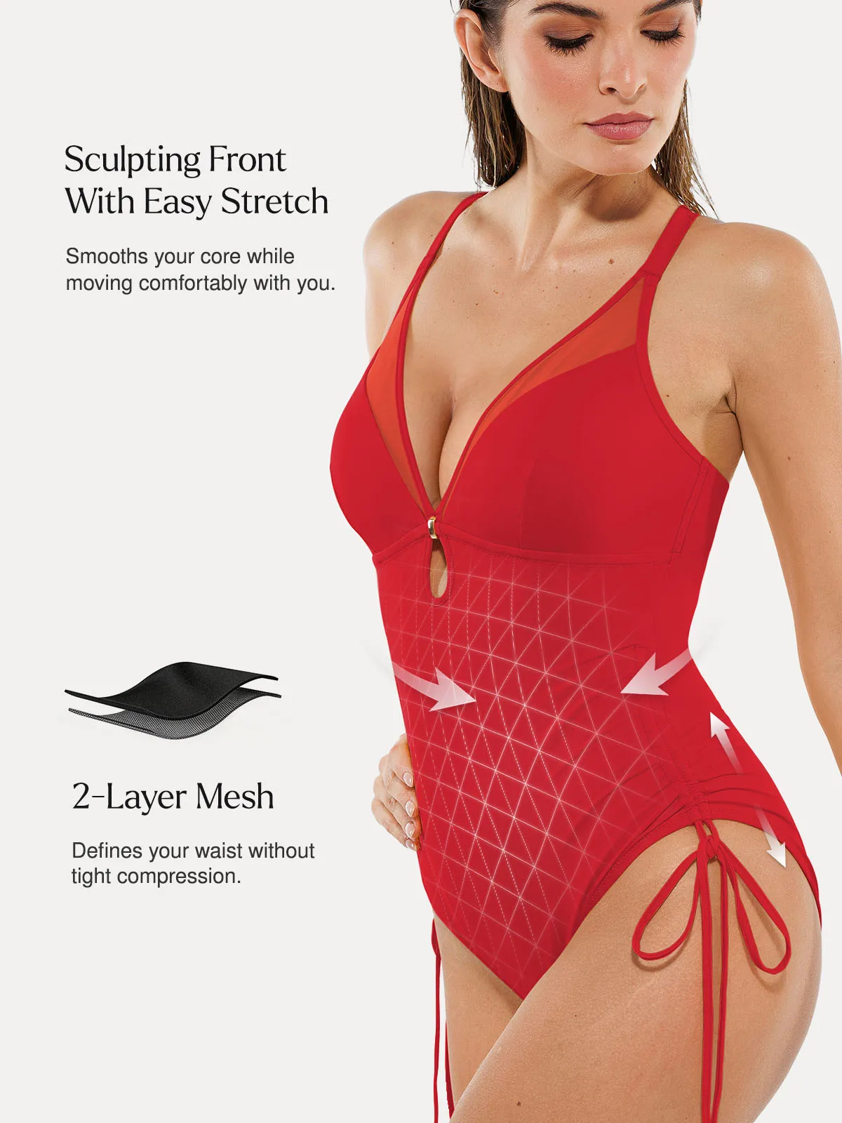 Mesh Inset Tie-Side Sculpting One-Piece Swimsuit - Image 5