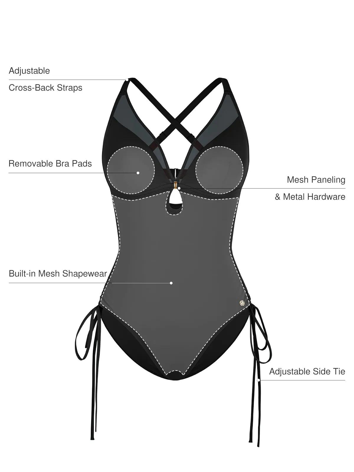 Mesh Inset Tie-Side Sculpting One-Piece Swimsuit - Image 53