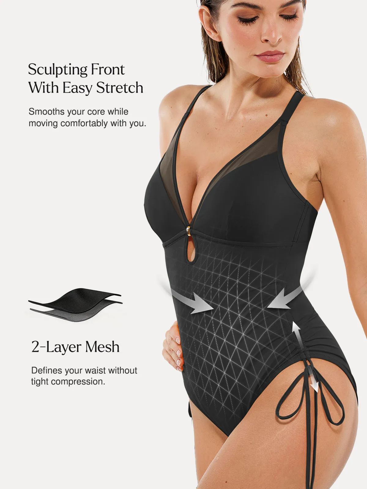 Mesh Inset Tie-Side Sculpting One-Piece Swimsuit - Image 54