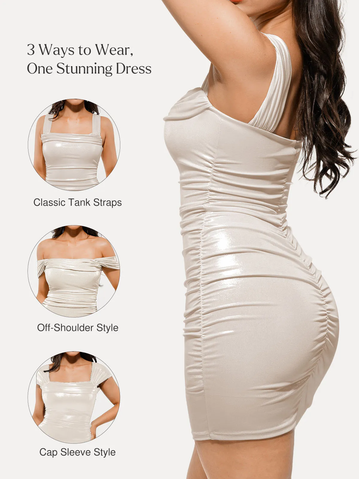 Metallic Off-The Shoulder Ruched Sculpting Tummy Control Mini Dress - Image 25