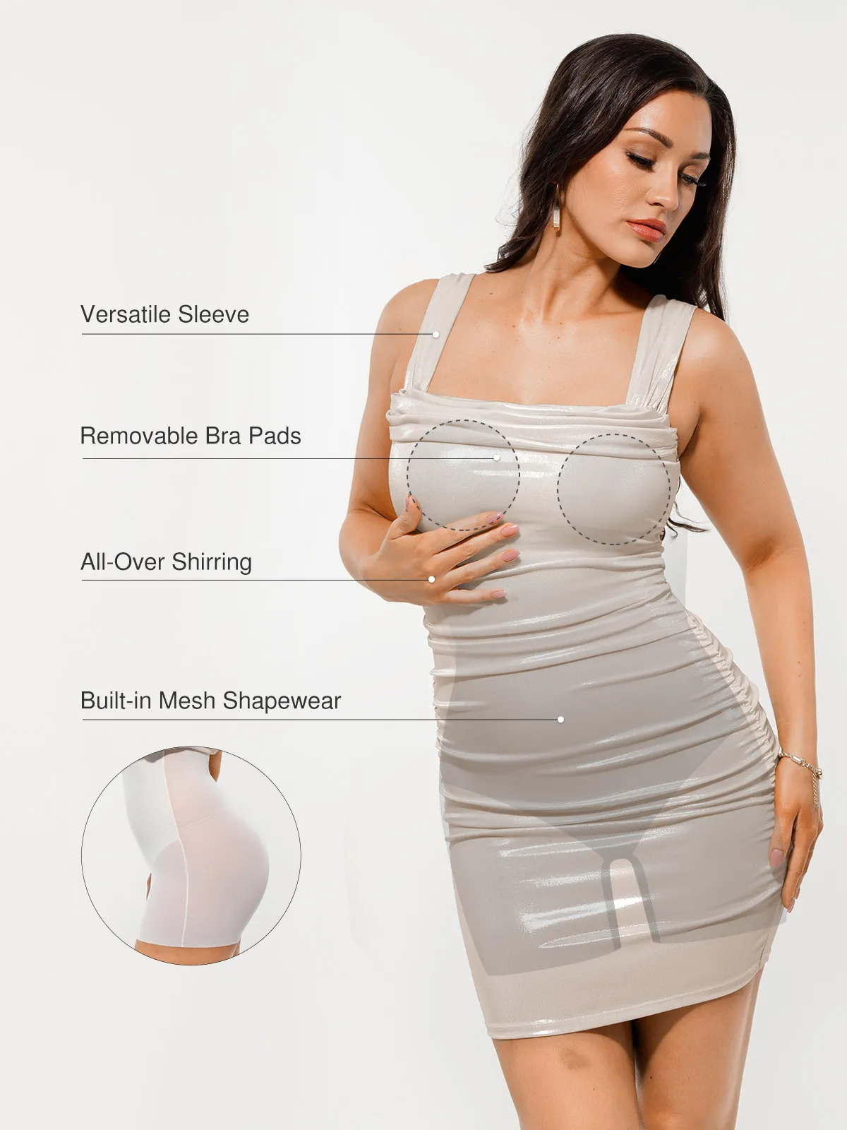 Metallic Off-The Shoulder Ruched Sculpting Tummy Control Mini Dress - Image 26