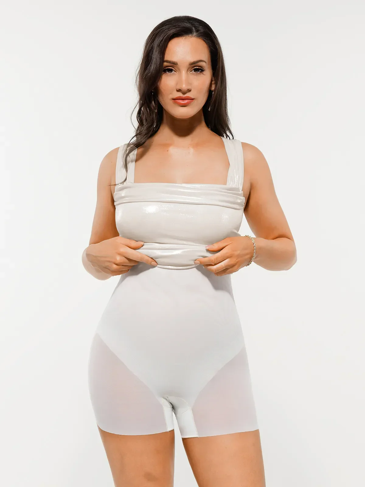 Metallic Off-The Shoulder Ruched Sculpting Tummy Control Mini Dress - Image 31