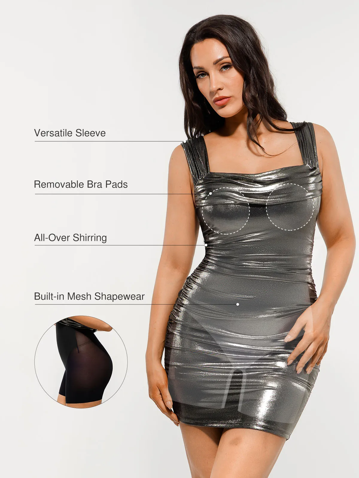 Metallic Off-The Shoulder Ruched Sculpting Tummy Control Mini Dress - Image 35
