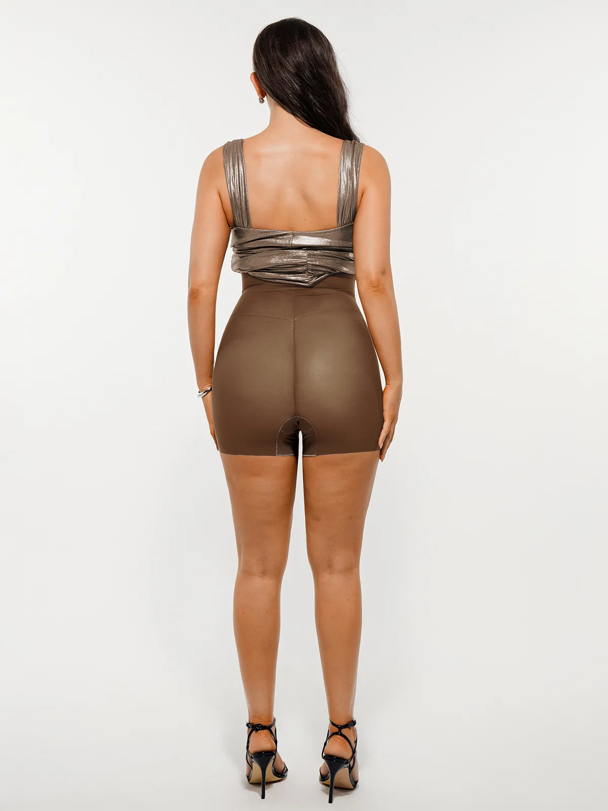 Metallic Off-The Shoulder Ruched Sculpting Tummy Control Mini Dress - Image 54