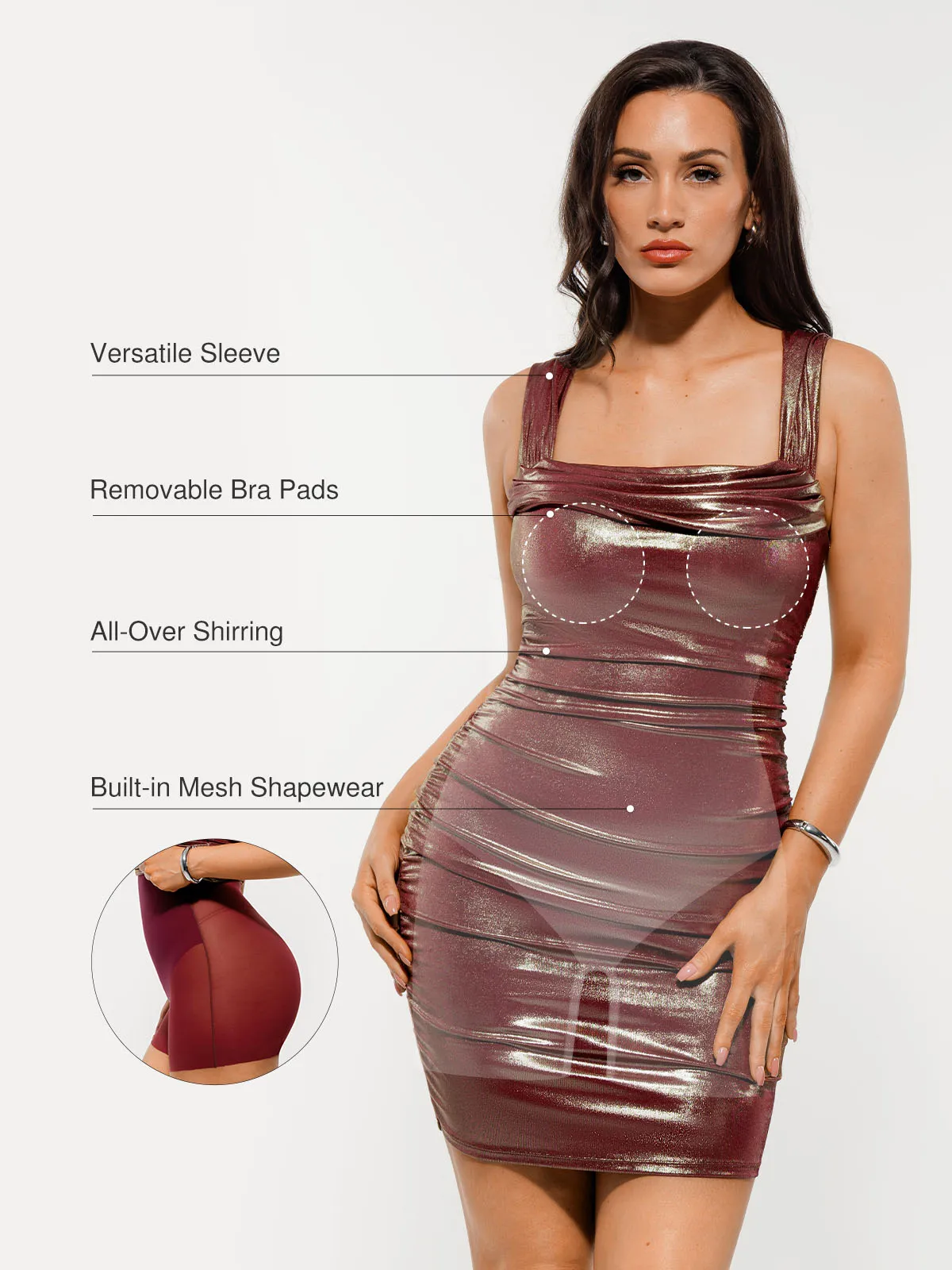 Metallic Off-The Shoulder Ruched Sculpting Tummy Control Mini Dress - Image 57
