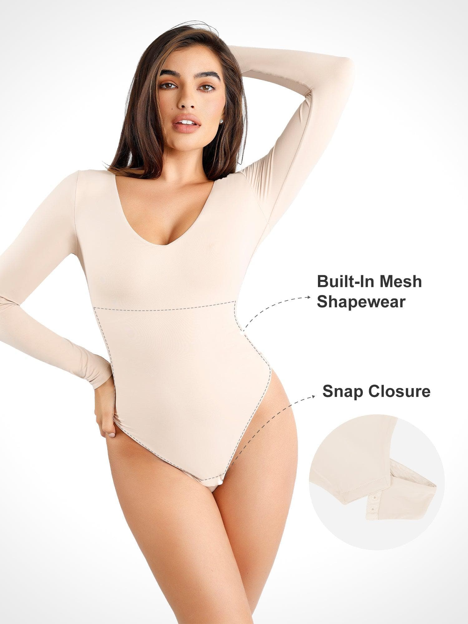 Shapewear CloudSense Long Sleeve V-Neck Sculpting Bodysuit - Image 16