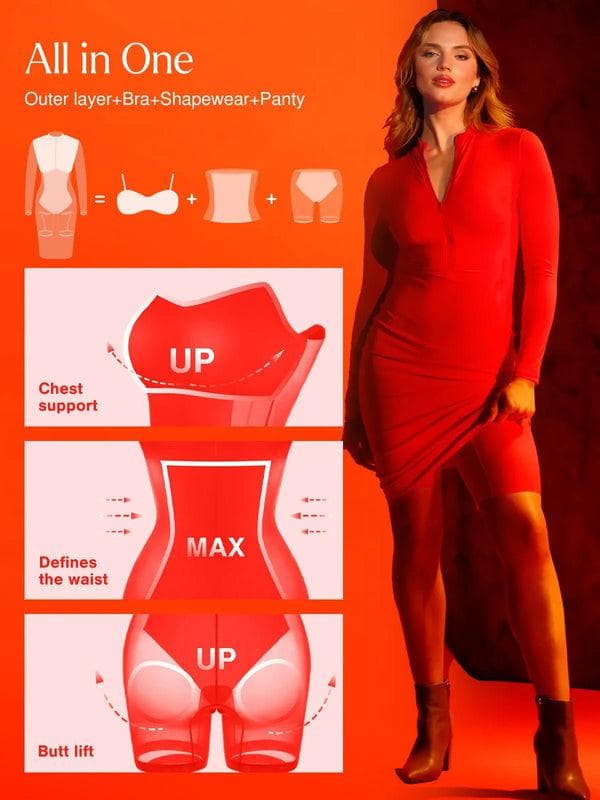 Redtag Thermal Shapewear Long Sleeve Mock Neck Midi Dress - Image 13