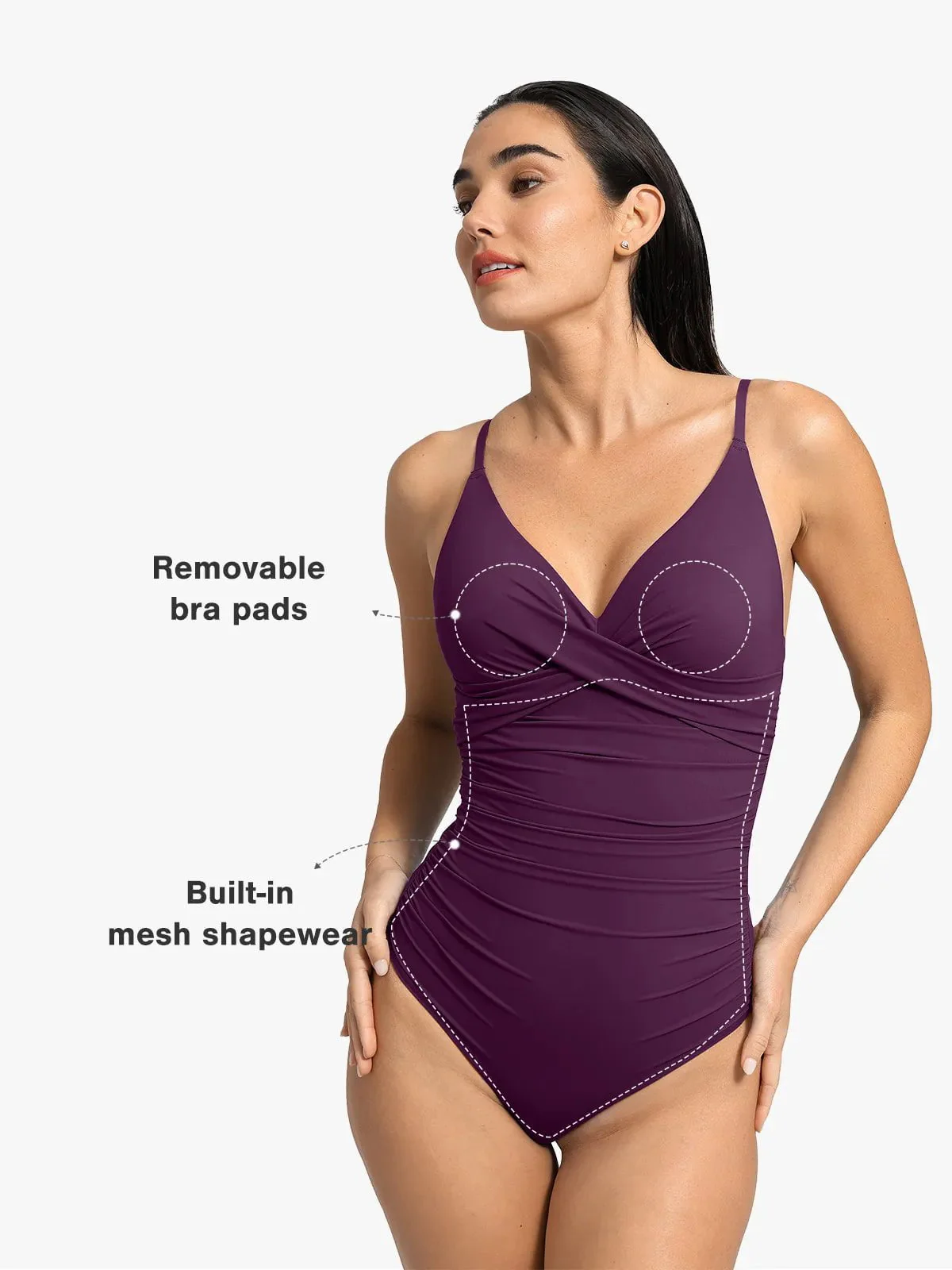 Shapewear Ruched Cross-Front Sculpting One-Piece Swimsuit - Image 47