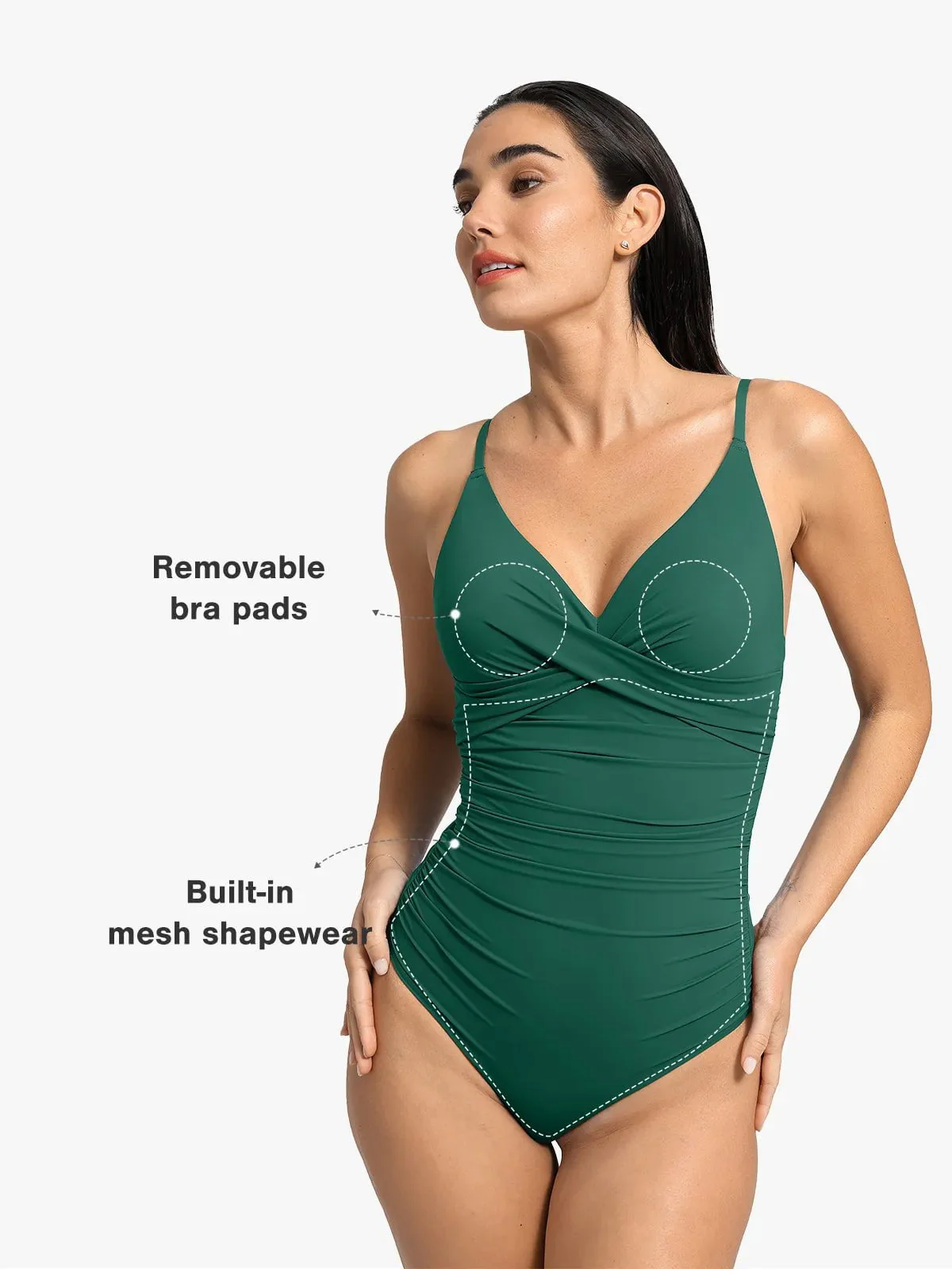Shapewear Ruched Cross-Front Sculpting One-Piece Swimsuit - Image 60