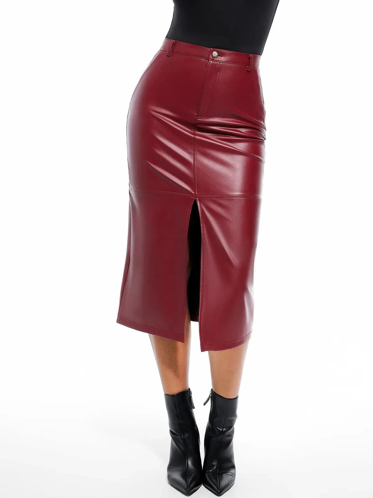 Sculpted Faux Leather Contour Skirt - Image 3