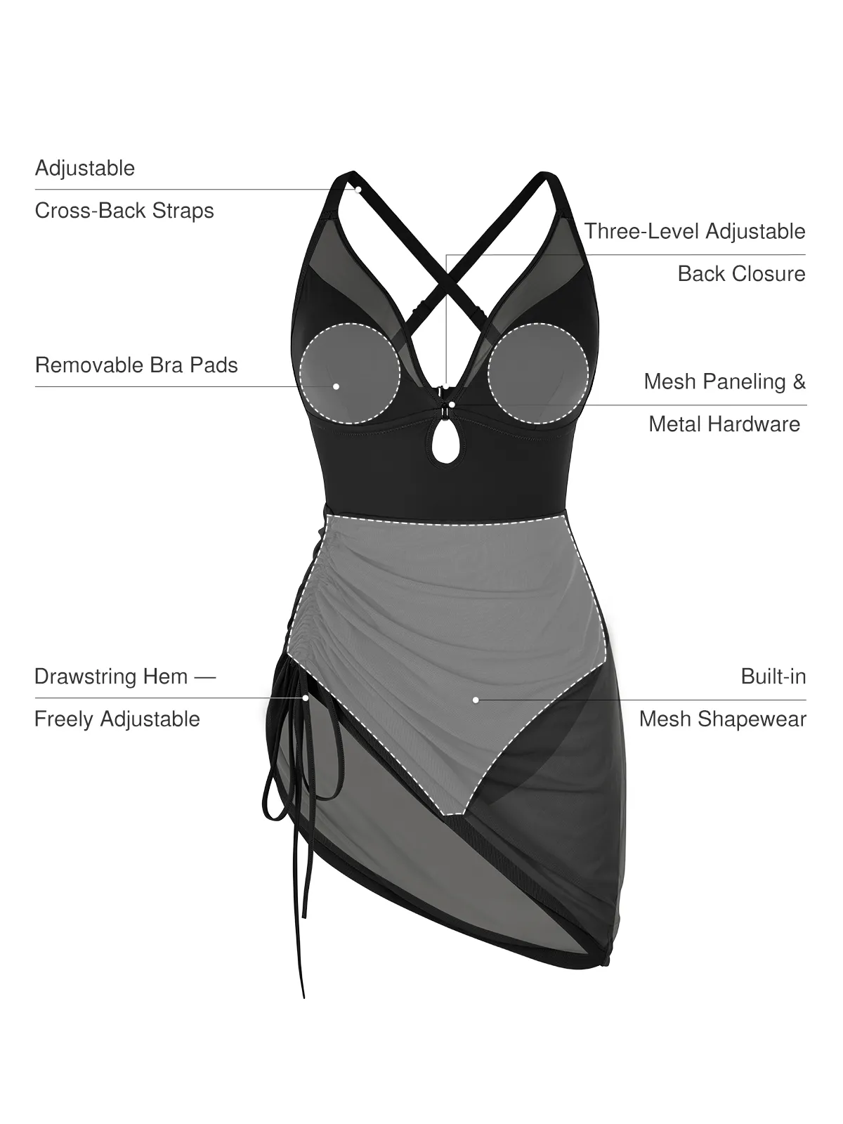 Sculpting Curve Mesh Skirt One-Piece Swimsuit - Image 17
