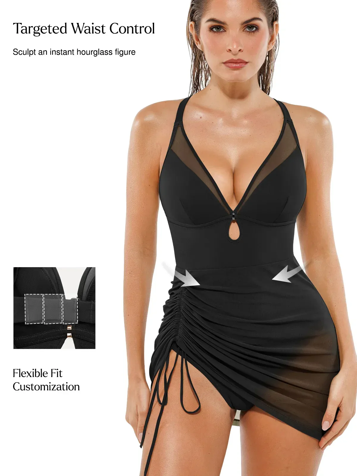 Sculpting Curve Mesh Skirt One-Piece Swimsuit - Image 18