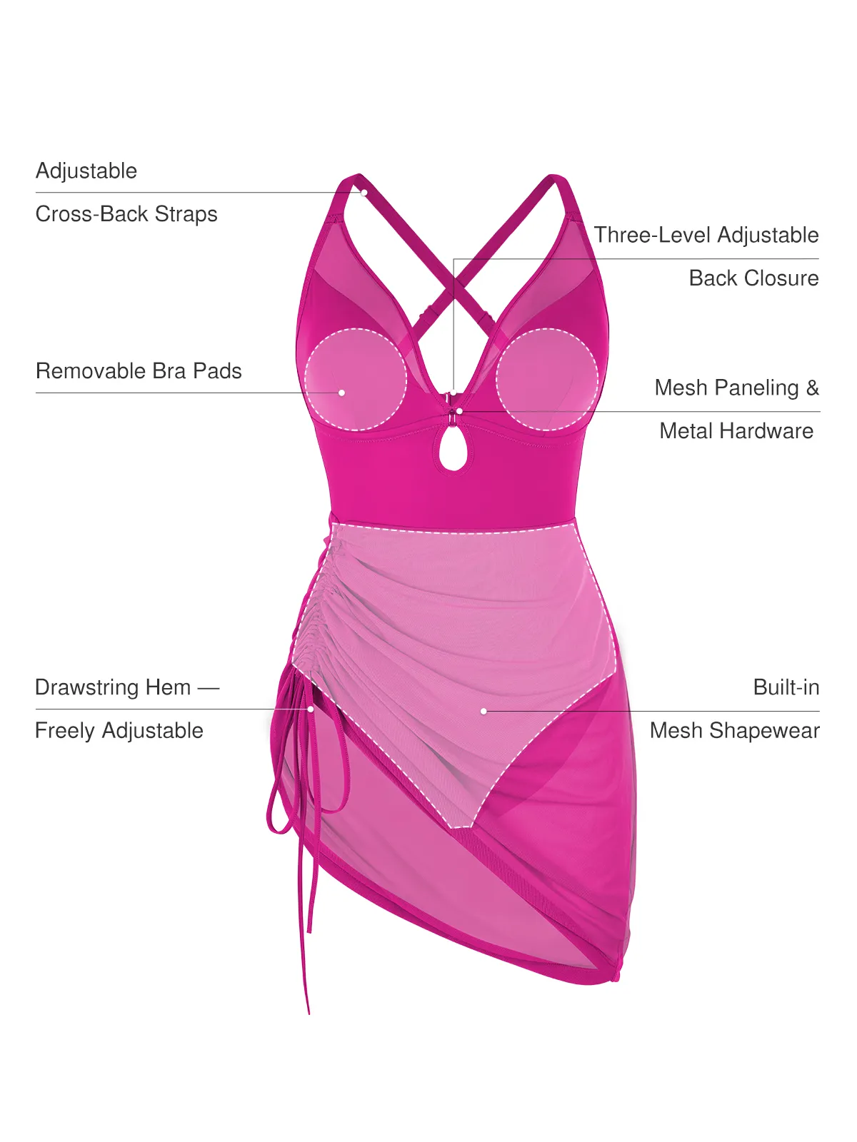Sculpting Curve Mesh Skirt One-Piece Swimsuit - Image 26