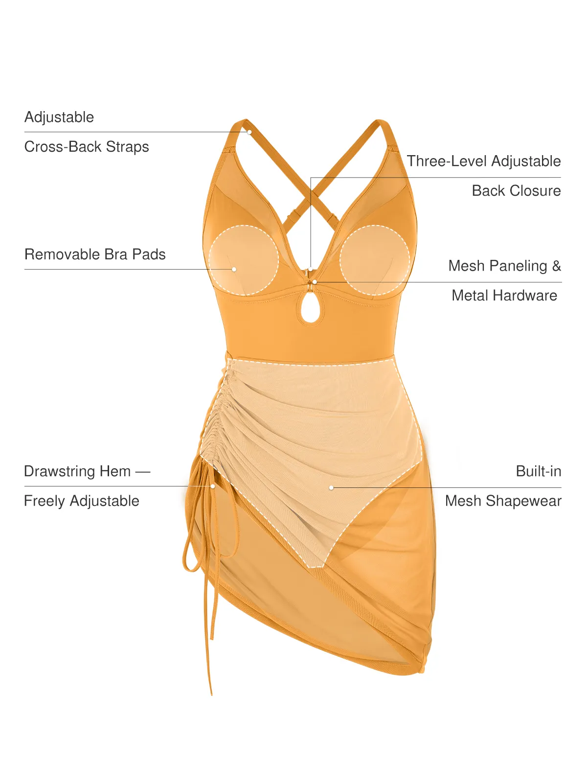 Sculpting Curve Mesh Skirt One-Piece Swimsuit - Image 38