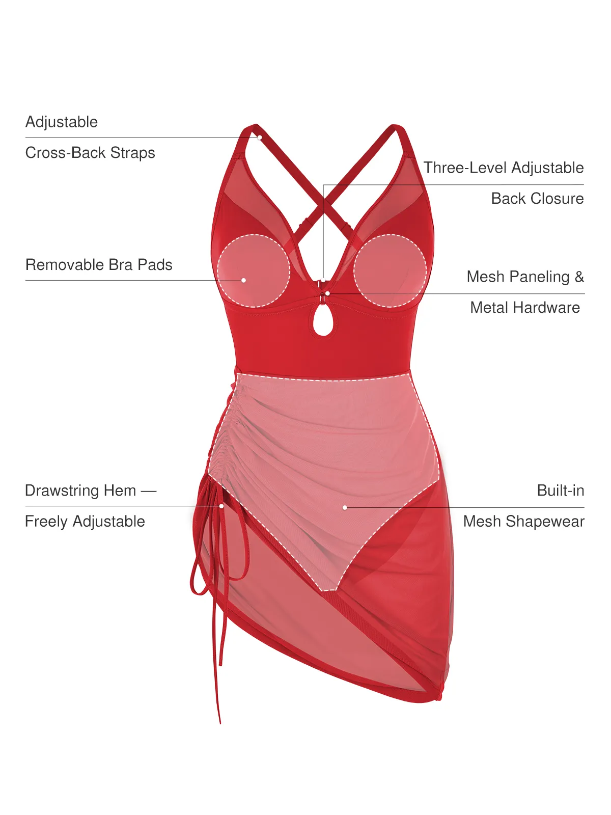 Sculpting Curve Mesh Skirt One-Piece Swimsuit - Image 45
