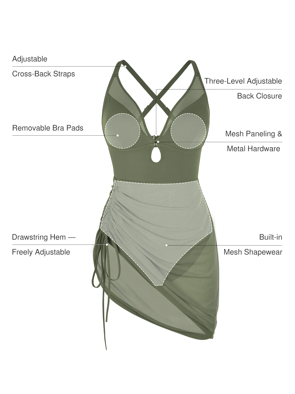 Sculpting Curve Mesh Skirt One-Piece Swimsuit - Image 57