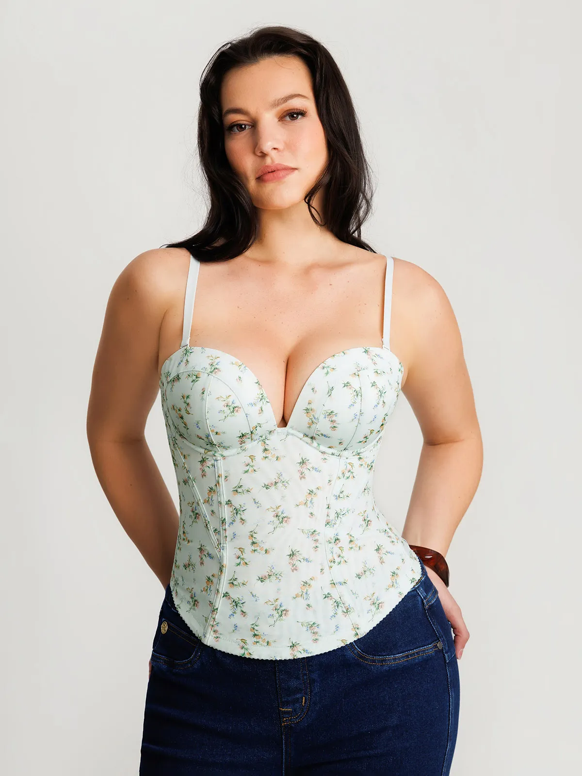 Sculpting Lace Floral Boned Convertible Strap Corset Top - Image 13