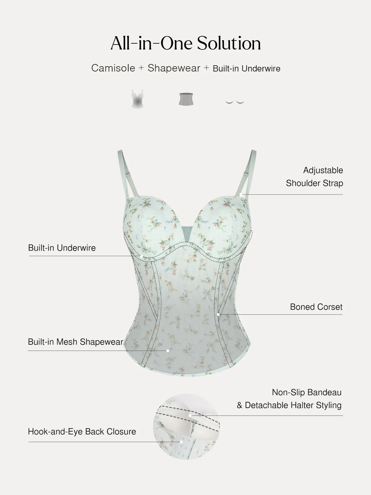 Sculpting Lace Floral Boned Convertible Strap Corset Top - Image 14