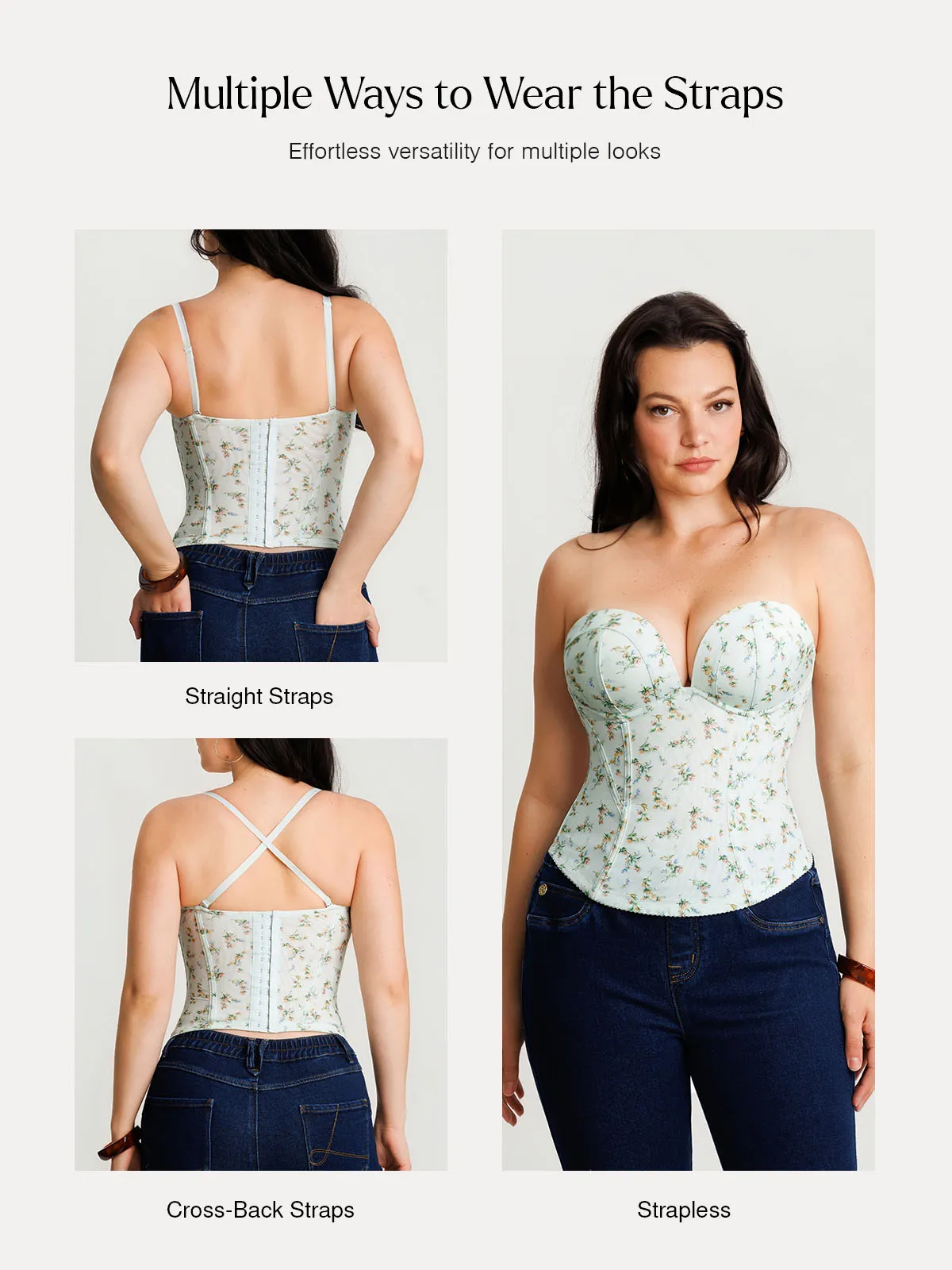 Sculpting Lace Floral Boned Convertible Strap Corset Top - Image 15