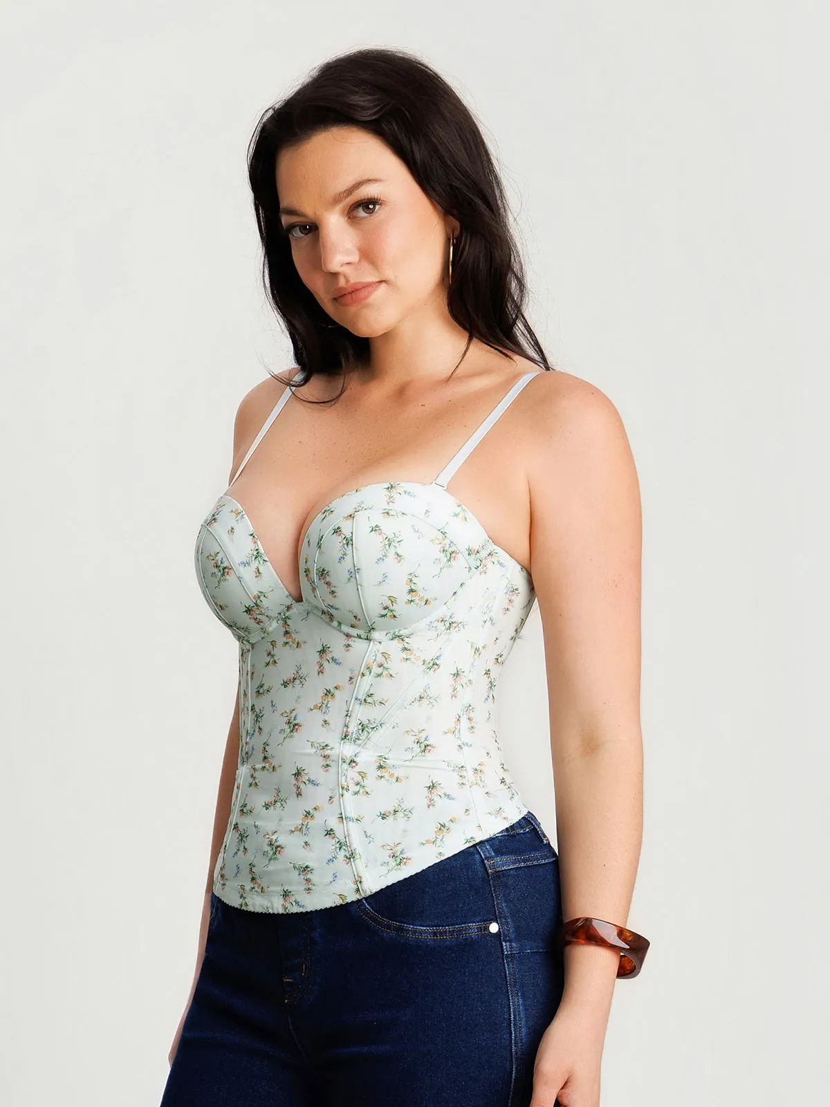 Sculpting Lace Floral Boned Convertible Strap Corset Top - Image 17