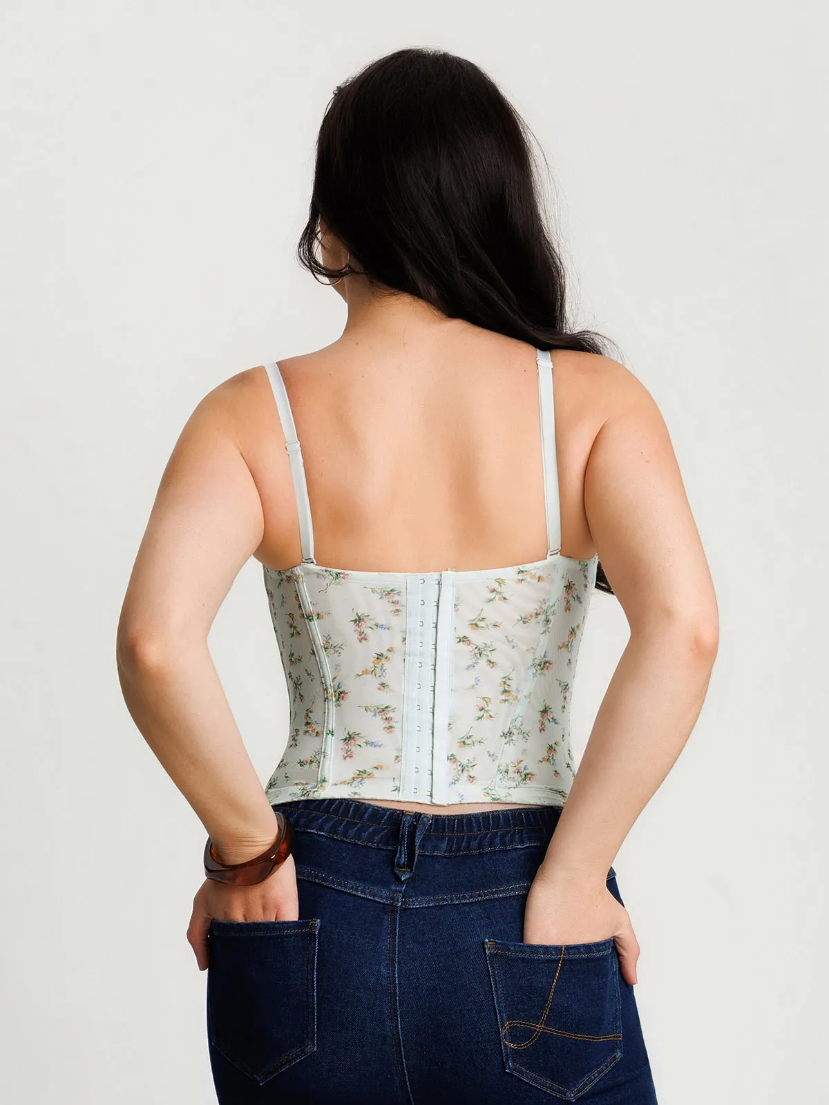 Sculpting Lace Floral Boned Convertible Strap Corset Top - Image 18