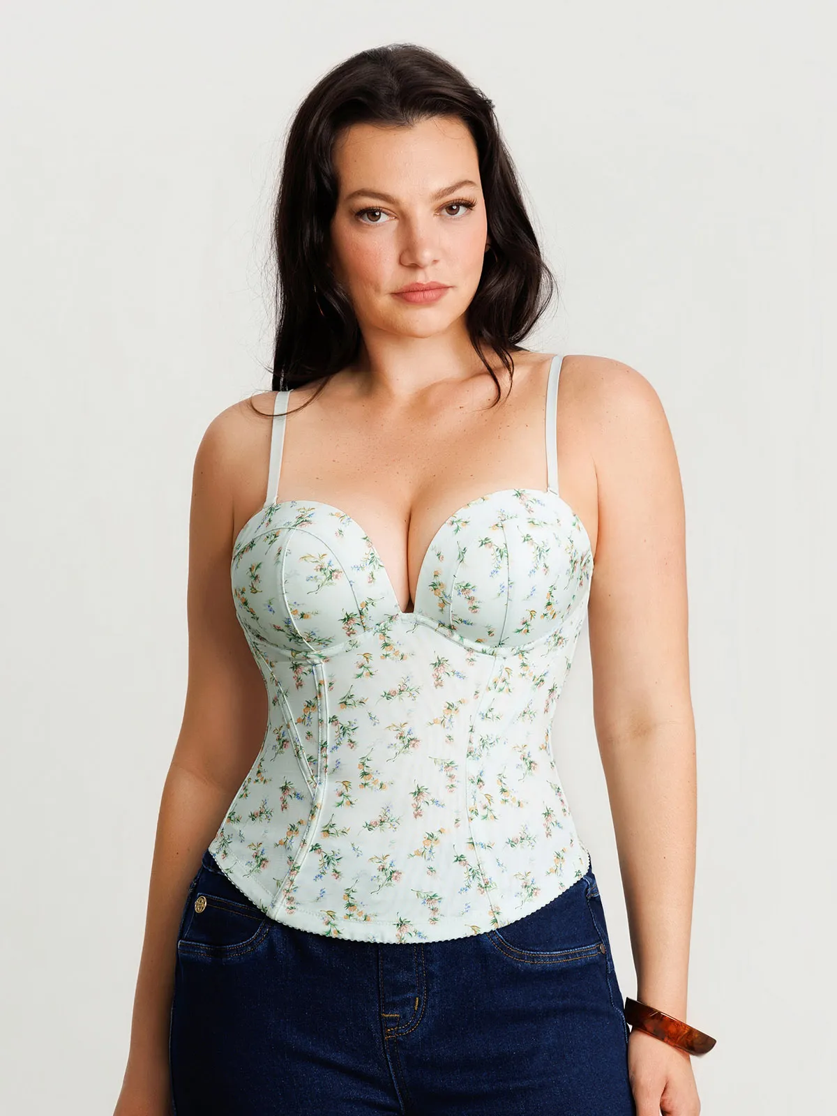 Sculpting Lace Floral Boned Convertible Strap Corset Top - Image 21