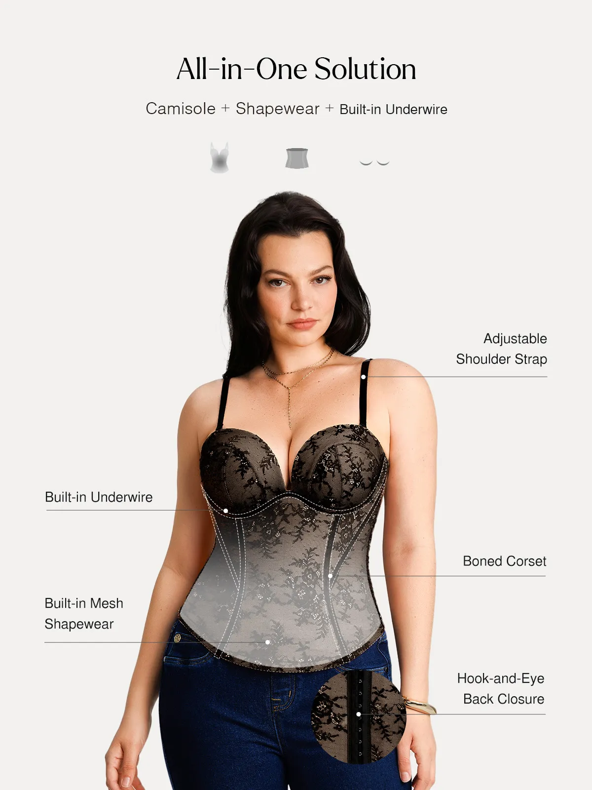 Sculpting Lace Floral Boned Convertible Strap Corset Top - Image 24