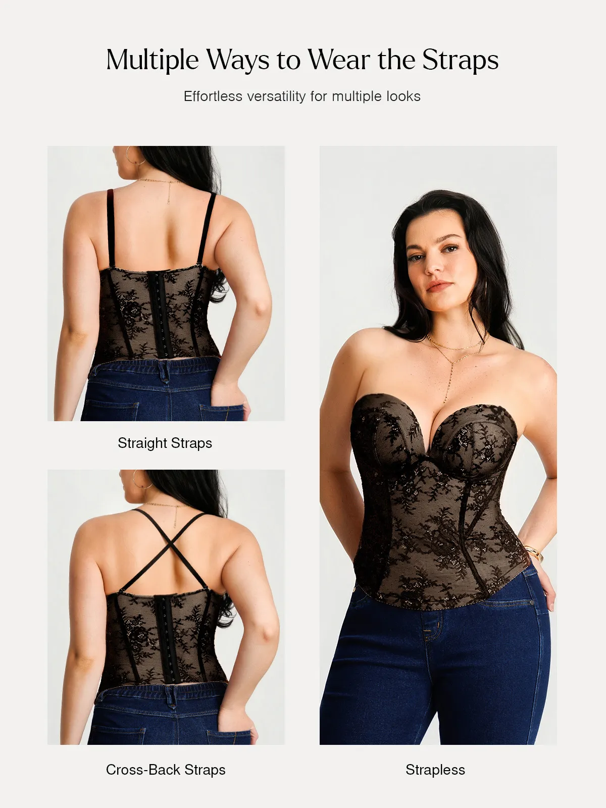 Sculpting Lace Floral Boned Convertible Strap Corset Top - Image 25
