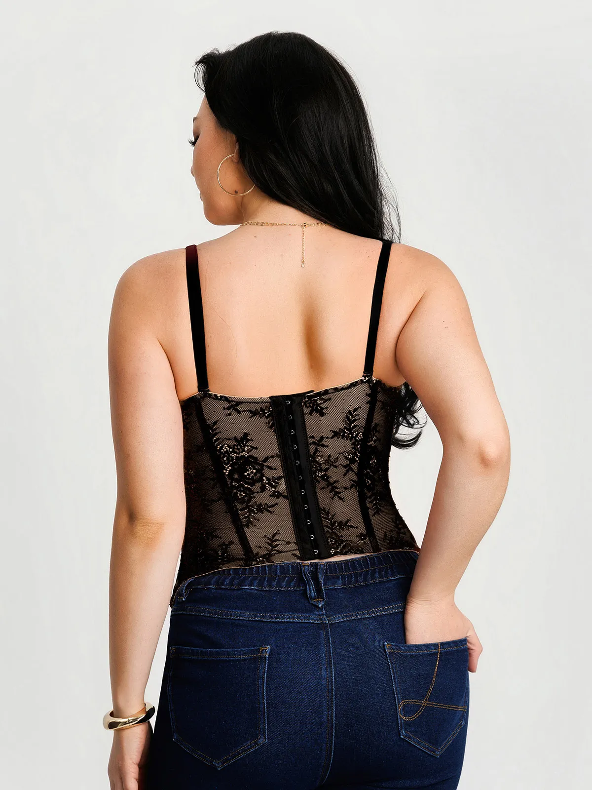 Sculpting Lace Floral Boned Convertible Strap Corset Top - Image 28