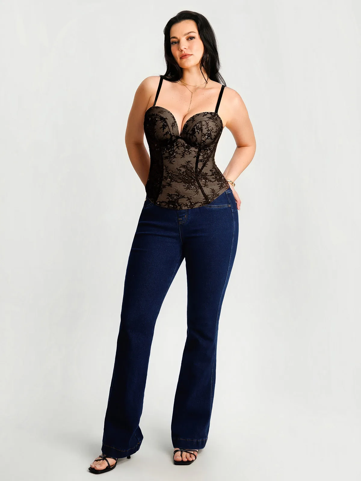 Sculpting Lace Floral Boned Convertible Strap Corset Top - Image 30