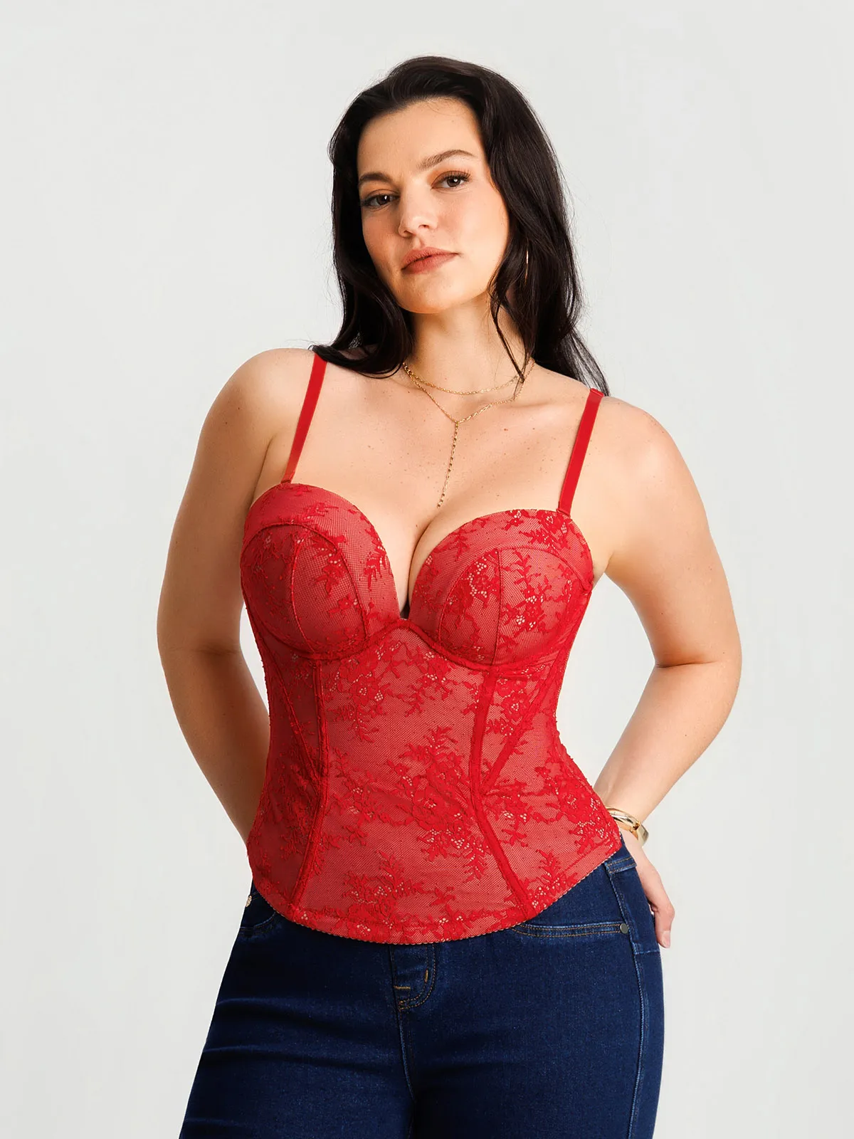 Sculpting Lace Floral Boned Convertible Strap Corset Top - Image 34