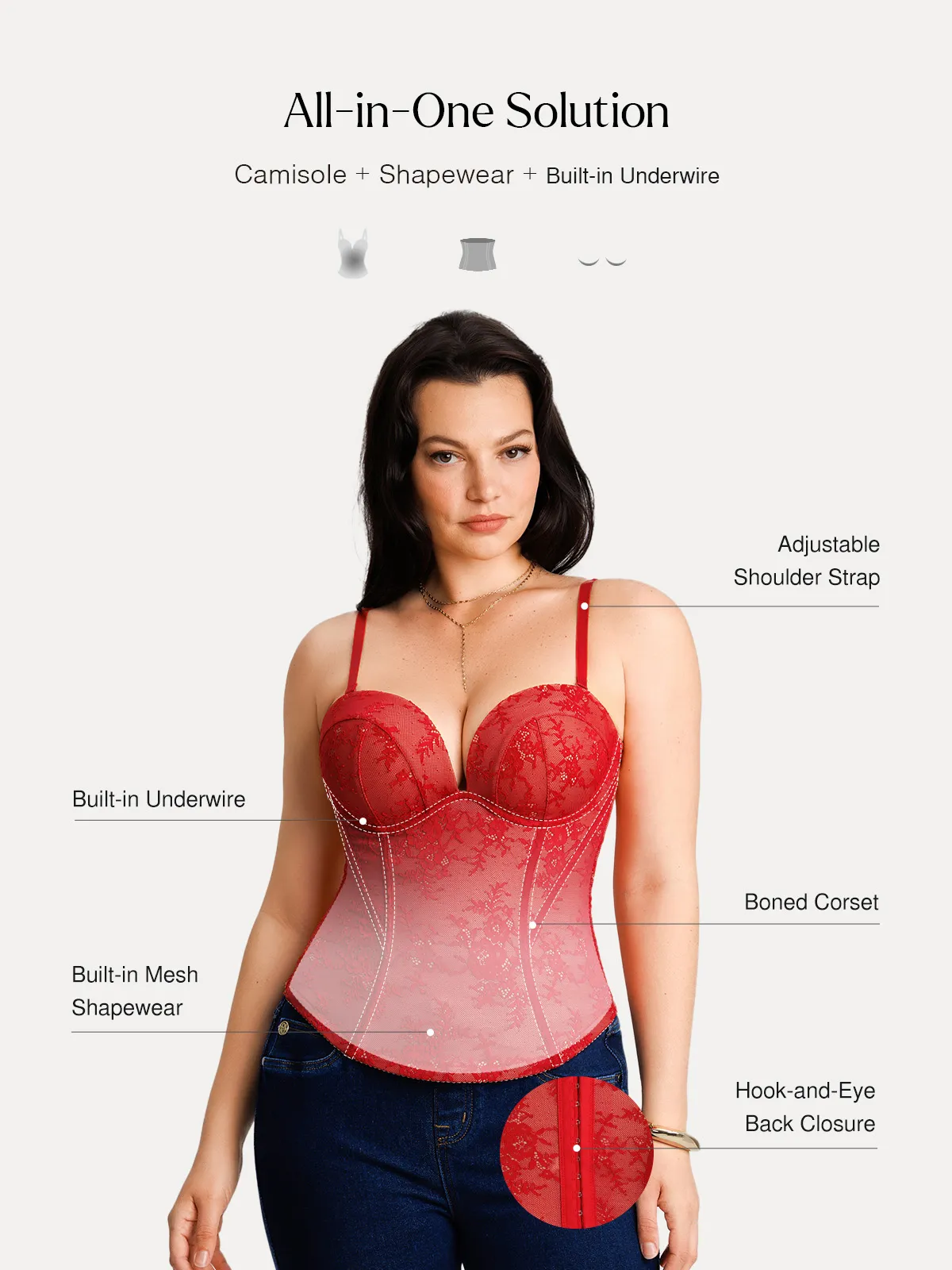 Sculpting Lace Floral Boned Convertible Strap Corset Top - Image 35
