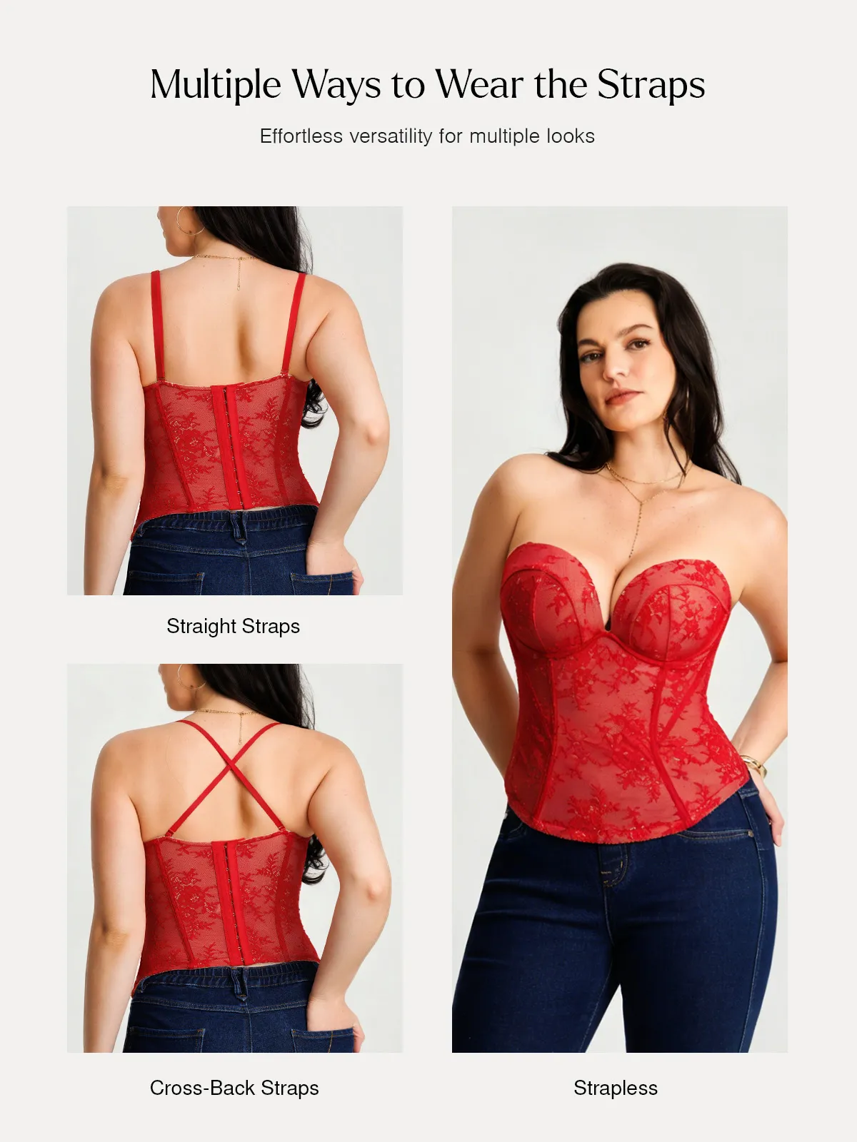 Sculpting Lace Floral Boned Convertible Strap Corset Top - Image 36