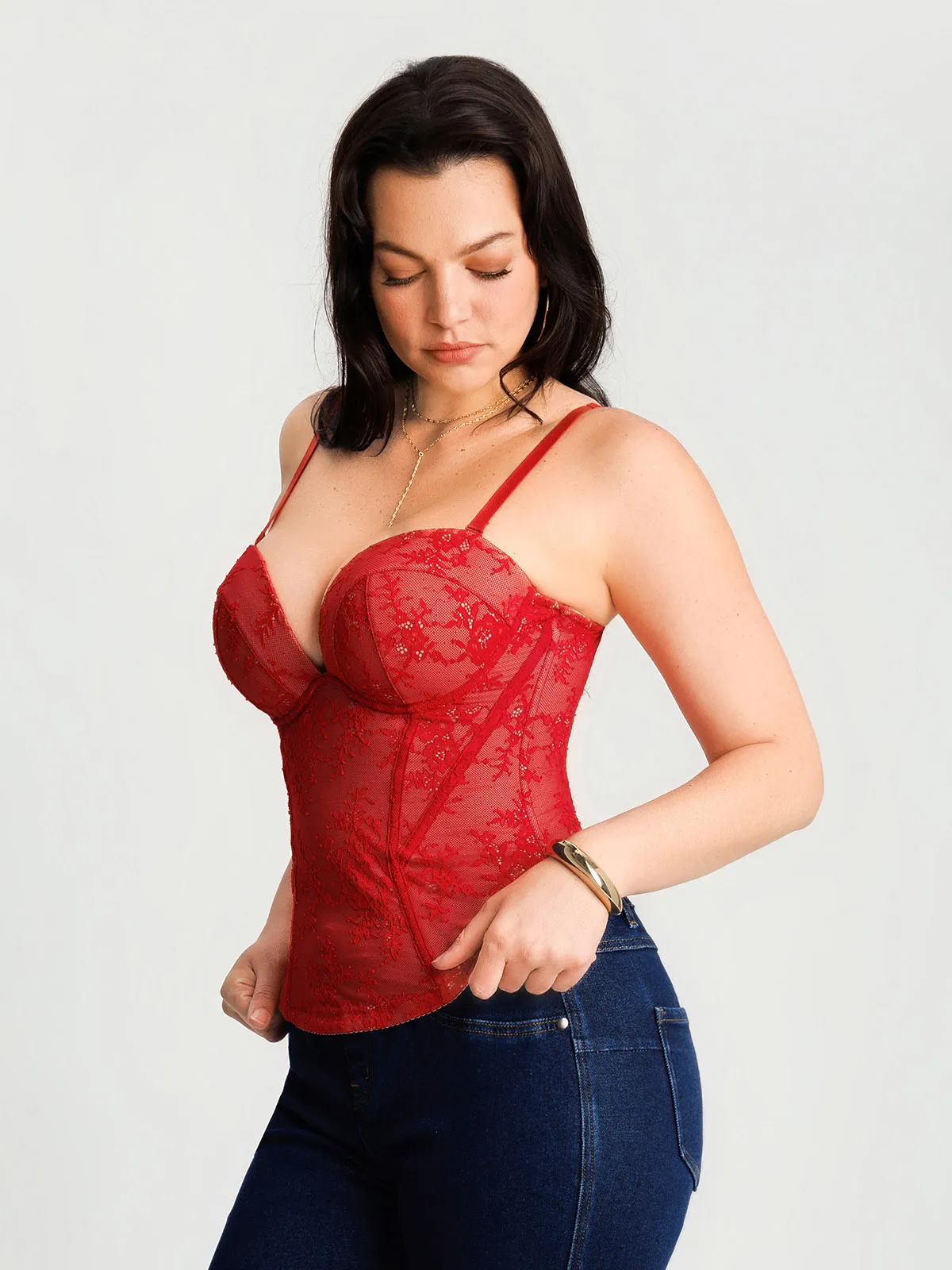 Sculpting Lace Floral Boned Convertible Strap Corset Top - Image 38