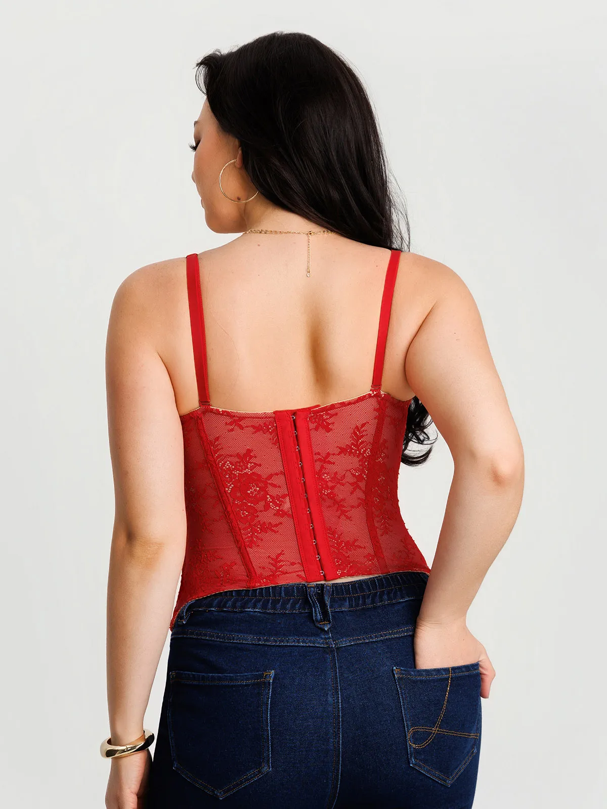 Sculpting Lace Floral Boned Convertible Strap Corset Top - Image 39