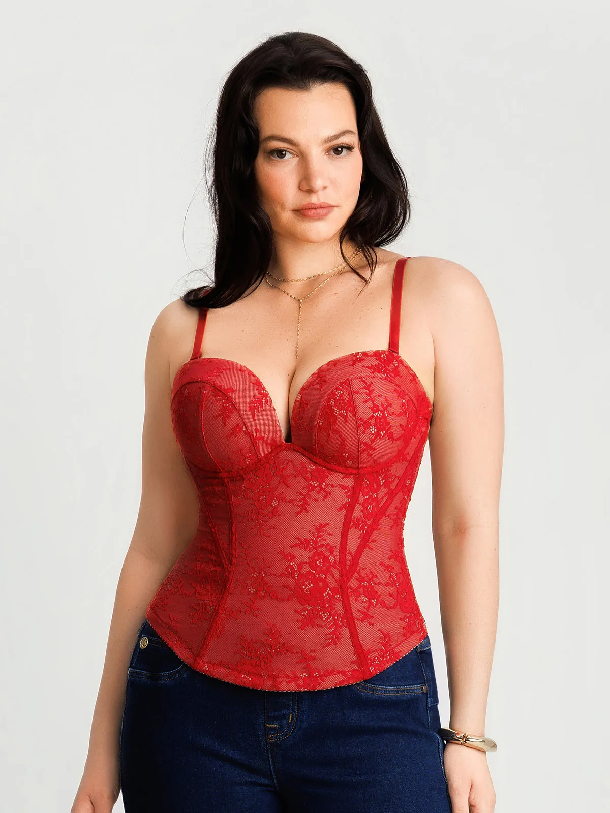 Sculpting Lace Floral Boned Convertible Strap Corset Top - Image 40