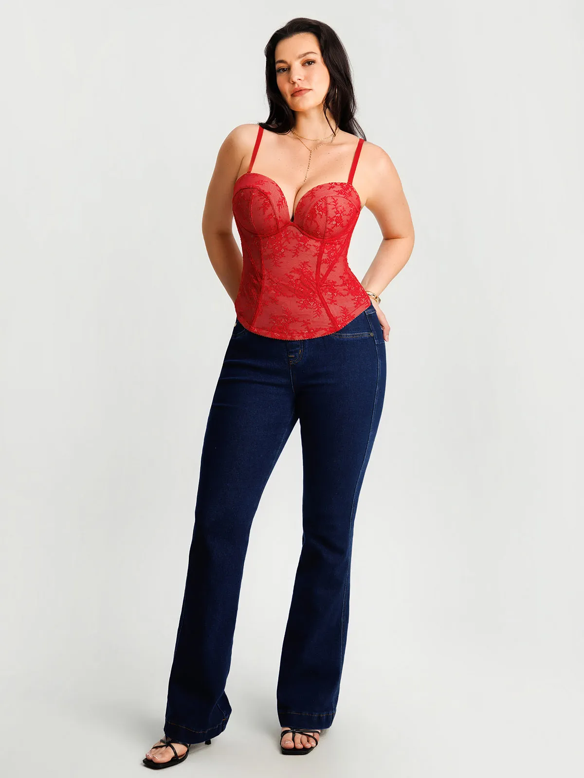 Sculpting Lace Floral Boned Convertible Strap Corset Top - Image 41