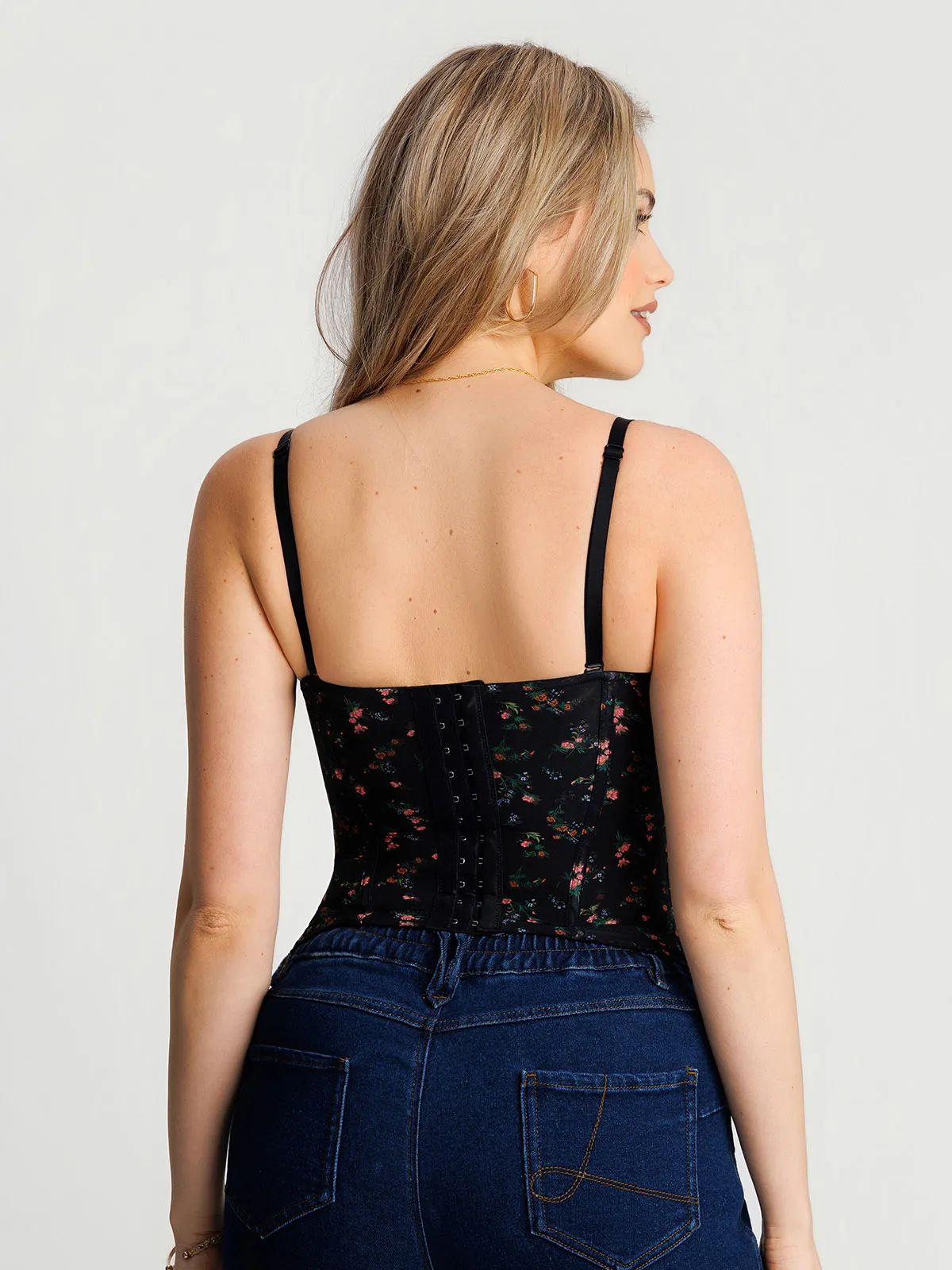 Sculpting Lace Floral Boned Convertible Strap Corset Top - Image 7