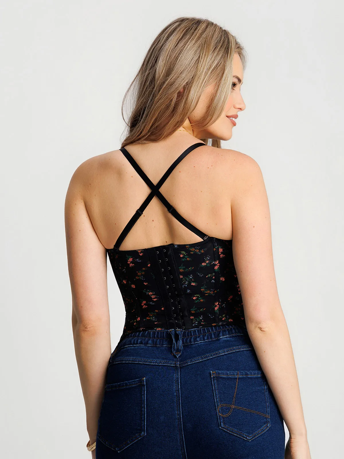 Sculpting Lace Floral Boned Convertible Strap Corset Top - Image 8